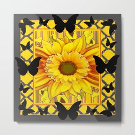 EBONY BUTTERFLIES YELLOW SUNFLOWER GREY ART Metal Print | Yellowsunflowrs, Pattern, Charcoalgrey, Nature, Acrylic, Drawing, Sunflowerart, Yellowflora, Colored Pencil, Black 