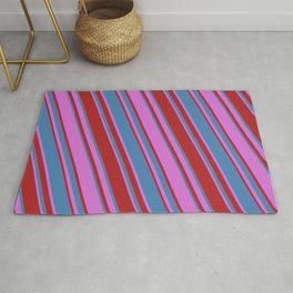 [ Thumbnail: Orchid, Red & Blue Colored Lined/Striped Pattern Rug ]