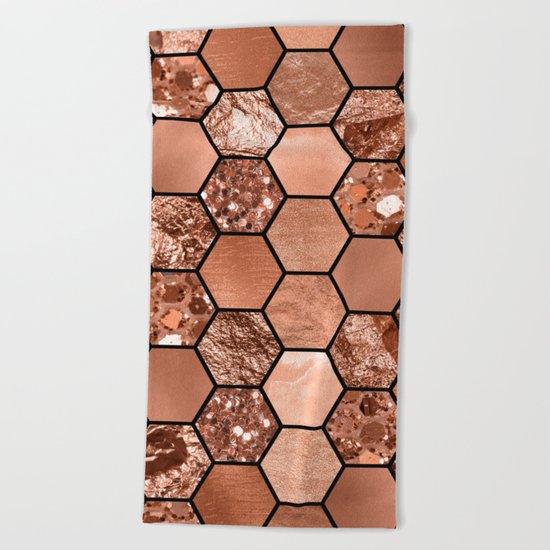 Rose gold hexaglam Beach Towel