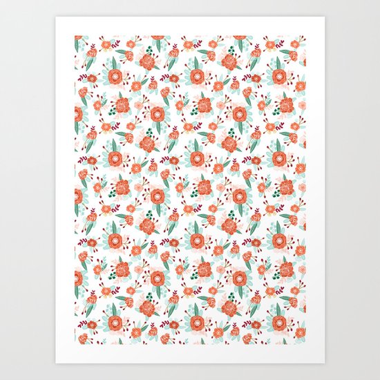 Autumn Fall florals cute winter christmas theme pattern print Art Print