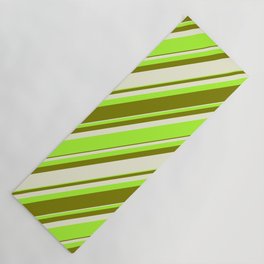 [ Thumbnail: Beige, Light Green & Green Colored Striped/Lined Pattern Yoga Mat ]