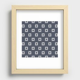 Navy Blue & Gray Geometric Scandi Squares Pattern Recessed Framed Print