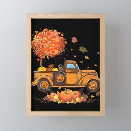 Dachshund Pumpkins Truck Autumn Leaf Fall Thanksgiving Framed Mini Art Print
