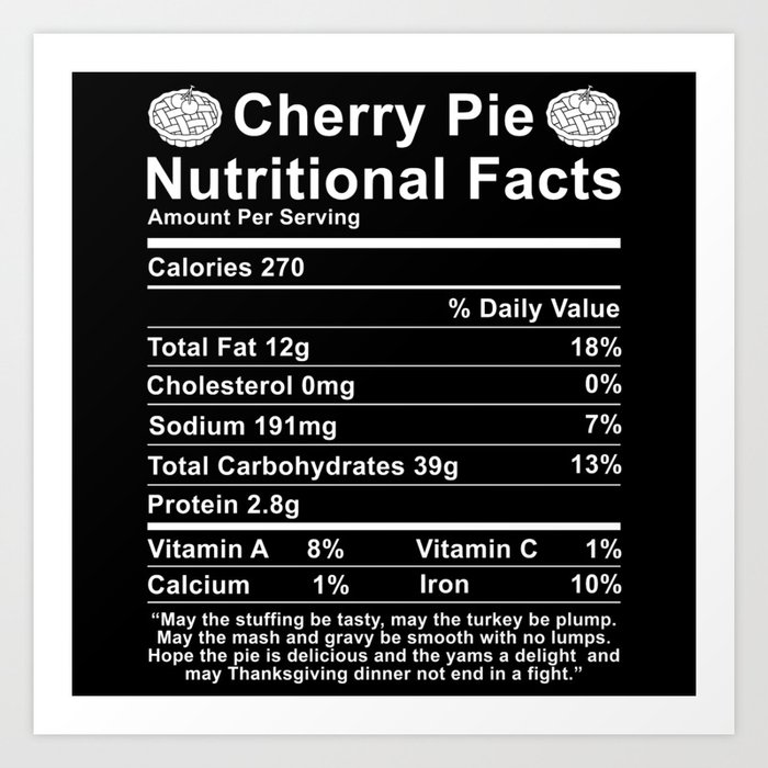 Cherry Pie Nutritional Chart Art Print