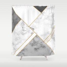 White, Grey and Gold Marble Shower Curtain