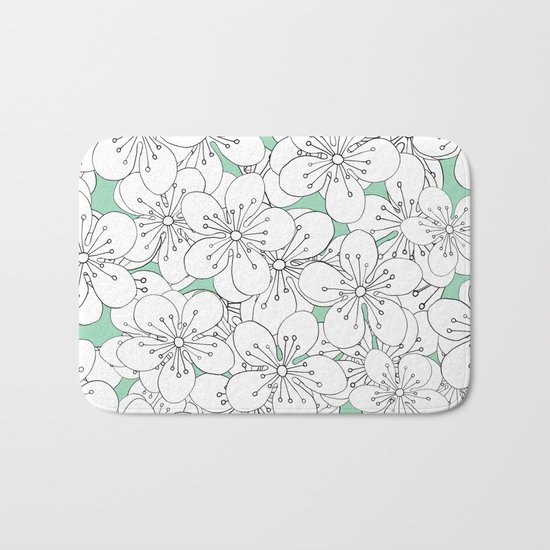 Cherry Blossom With Mint Blocks - In Memory of Mackenzie Bath Mat