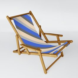 [ Thumbnail: Royal Blue, Dim Grey, Bisque, and Grey Colored Stripes Pattern Sling Chair ]