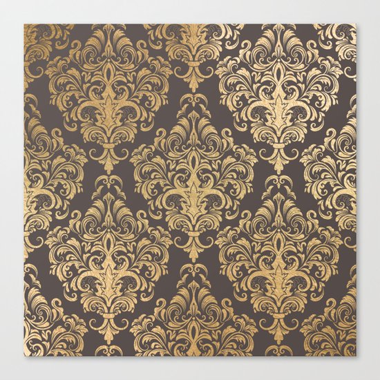 Gold swirls damask #7 Canvas Print