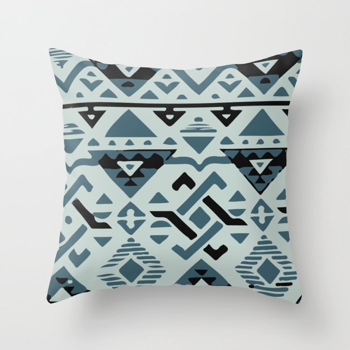 Green monochrome geometric native aztec pattern tribal style native background bold print mexican design Throw Pillow