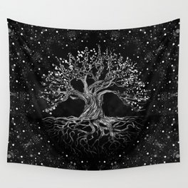 Tree of Life Drawing Black and White Wall Tapestry