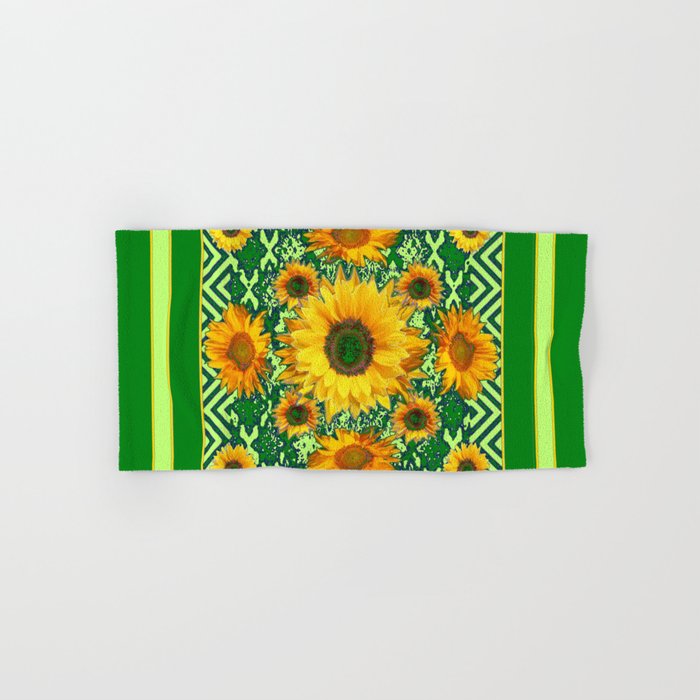 Green Color & Yellow Sunflowers Garden Pattern Art Hand & Bath Towel