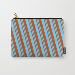 [ Thumbnail: Sky Blue & Sienna Colored Lined/Striped Pattern Carry-All Pouch ]