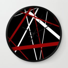 Red and White Stripes on A Black Background Wall Clock | Abstract, Pattern 