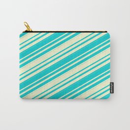 [ Thumbnail: Dark Turquoise & Light Yellow Colored Lines/Stripes Pattern Carry-All Pouch ]