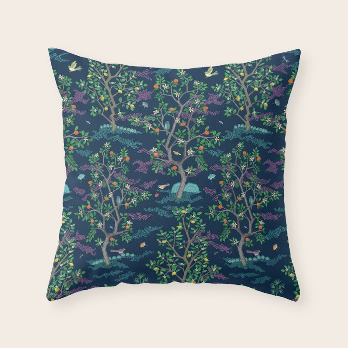 Citrus Grove Mural Navy Throw Pillow by Danika Herrick Society6