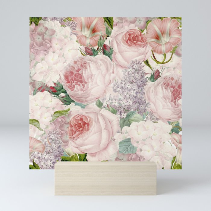 Vintage Roses and Lilacs Pattern - Smelling Dreams Mini Art Print