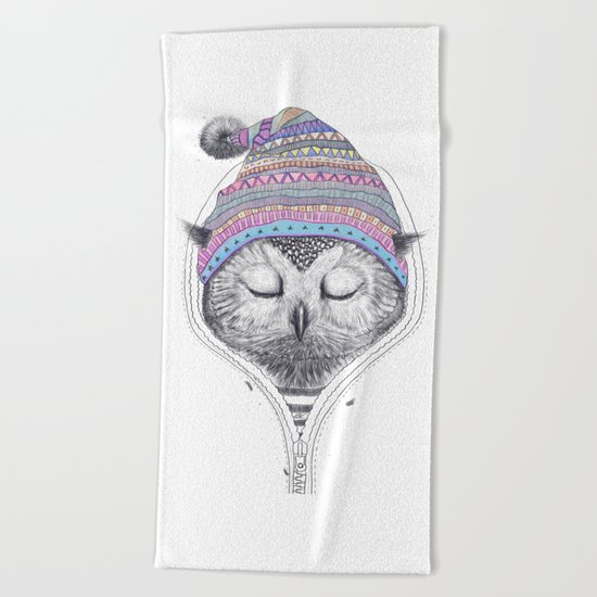 The Owl in a hood Beach Towel