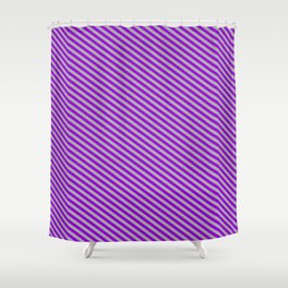 [ Thumbnail: Dark Gray and Dark Violet Colored Striped/Lined Pattern Shower Curtain ]