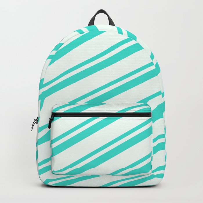 Mint Cream and Turquoise Colored Lines Pattern Backpack