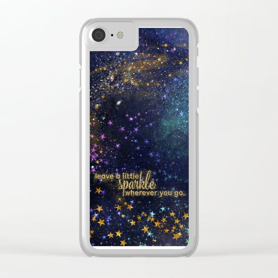 Leave a little sparkle wherever you go - gold glitter Typography on dark space backround Clear iPhone Case