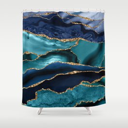 Ocean Blue Mermaid Marble Shower Curtain