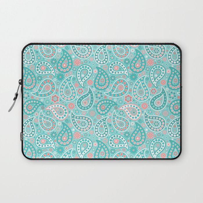 Turquoise and Coral Paisley Laptop Sleeve