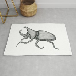 Rhino Beetle Rug | Illustration, Pop Art, Black and White, Animal 