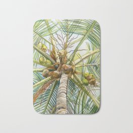 Coconut palm. Original watercolor painting Bath Mat
