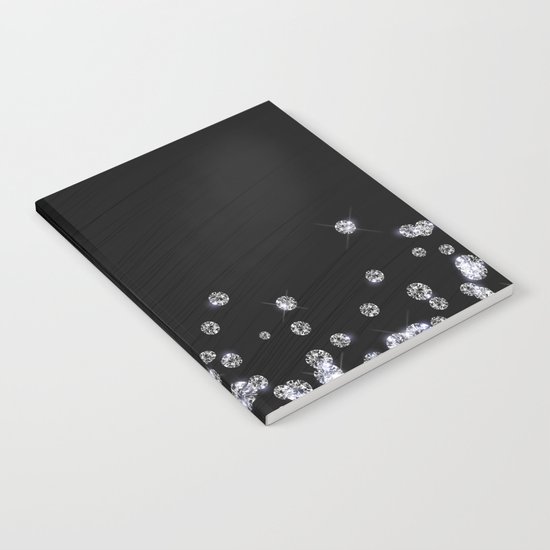 Glitter Diamonds on black silk fabric- Luxury design Notebook