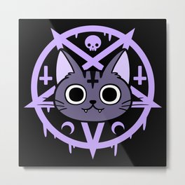 Black Meowgic 02 | Nikury Metal Print | Cute, Animal, Digital, Drawing, Occult, Kitten, Wicca, Lucipurr, Satanic, Halloween 