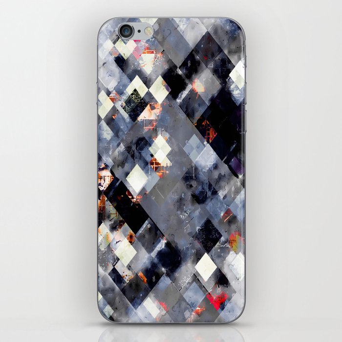 geometric pixel square pattern abstract background in blue red black and white iPhone Skin