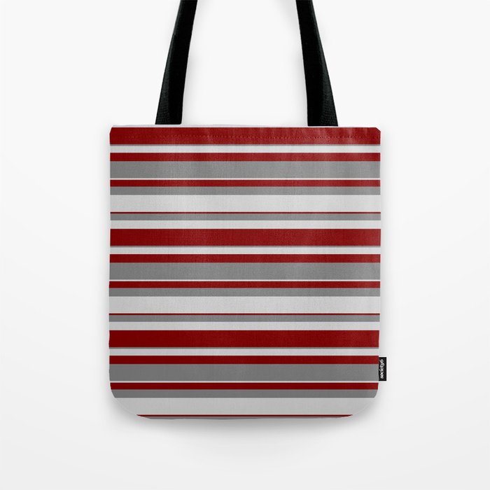 Grey, Light Grey & Maroon Colored Stripes Pattern Tote Bag