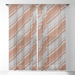 [ Thumbnail: Dark Gray and Sienna Colored Striped/Lined Pattern Sheer Curtain ]