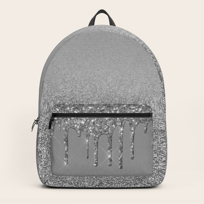Dripping Silver Glitter Backpack by ImageIn Society6