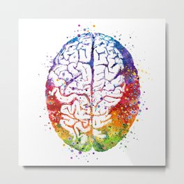 Human Brain Watercolor Metal Print