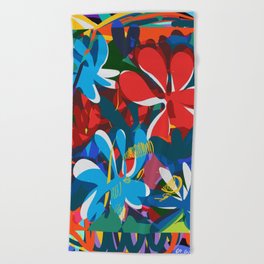 Abstract Colorful Spring Flowers Pattern Art Beach Towel