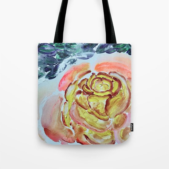 Yellow Greenery Rose Floral Tote Bag