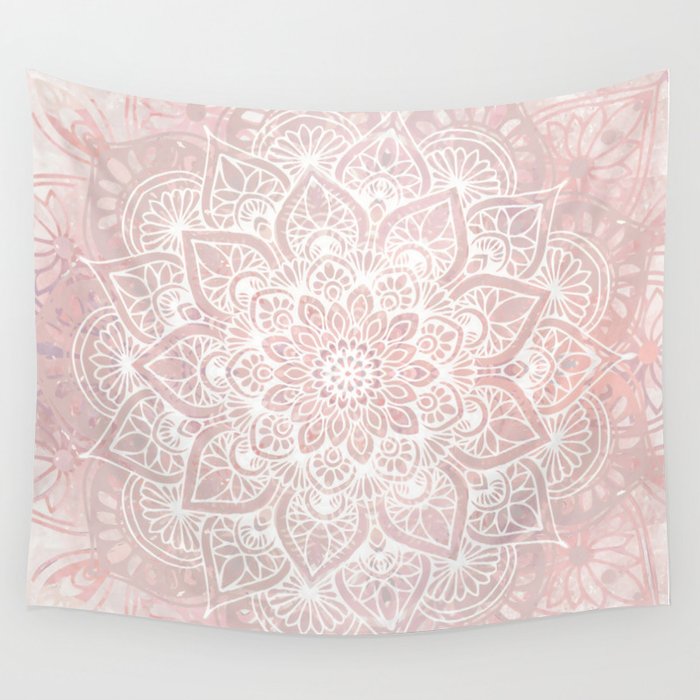 Mandala Yoga Love, Blush Pink Floral Wall Tapestry
