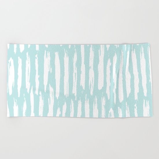 Vertical Dash Stripes White on Succulent Blue Beach Towel