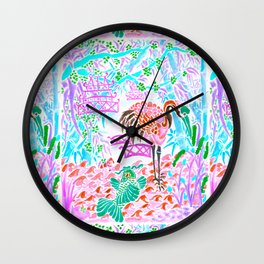 Asian Bamboo Garden in Cherry Blossom Watercolor Wall Clock