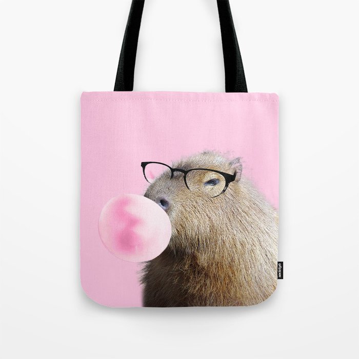 Capybara Chewing Pink Bubblegum Tote Bag