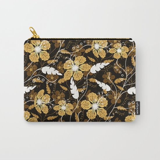 Abstract,floral pattern. Golden flowers on a black background. Carry-All Pouch
