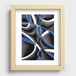 Eighties Medium Blue White Grey Line Curve Pattern On Black Recessed Framed Print