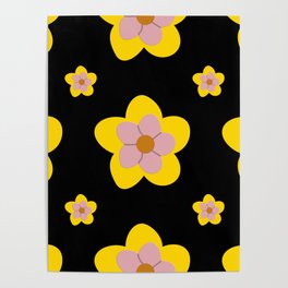 Floral Pattern In Yellow & Black Poster