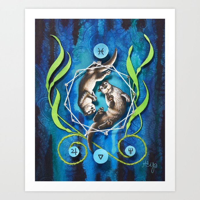 "Friendship" Pisces/ Otters/ Kelp- Herbal Zodiac Series Art Print