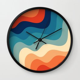 Retro 70s and 80s Color Palette Mid-Century Minimalist Abstract Art Ocean Waves Wall Clock