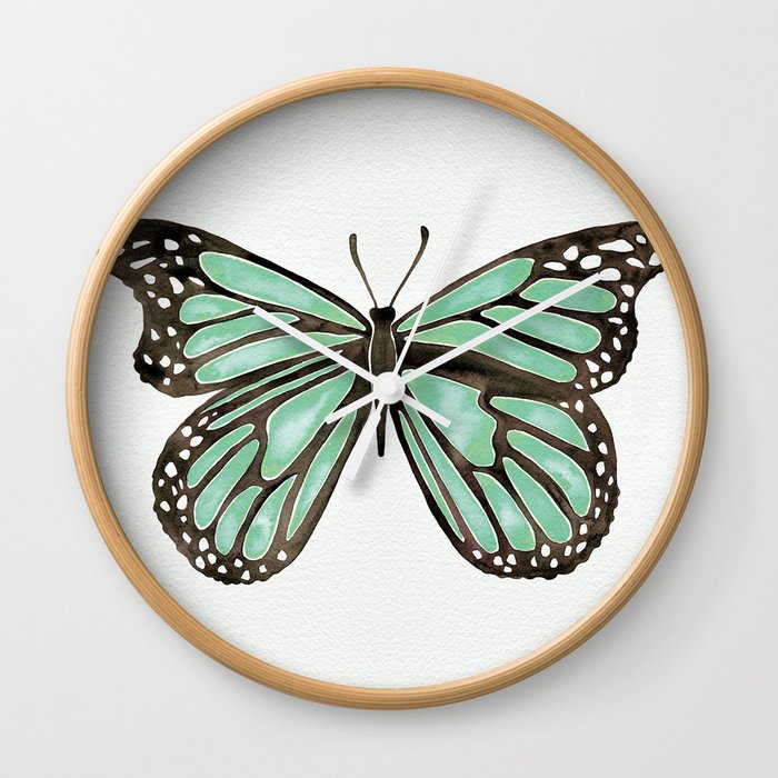 Mint Butterfly Wall Clock