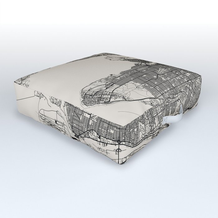 Canada, Vancouver - Black & White Aesthetic City Map Outdoor Floor Cushion