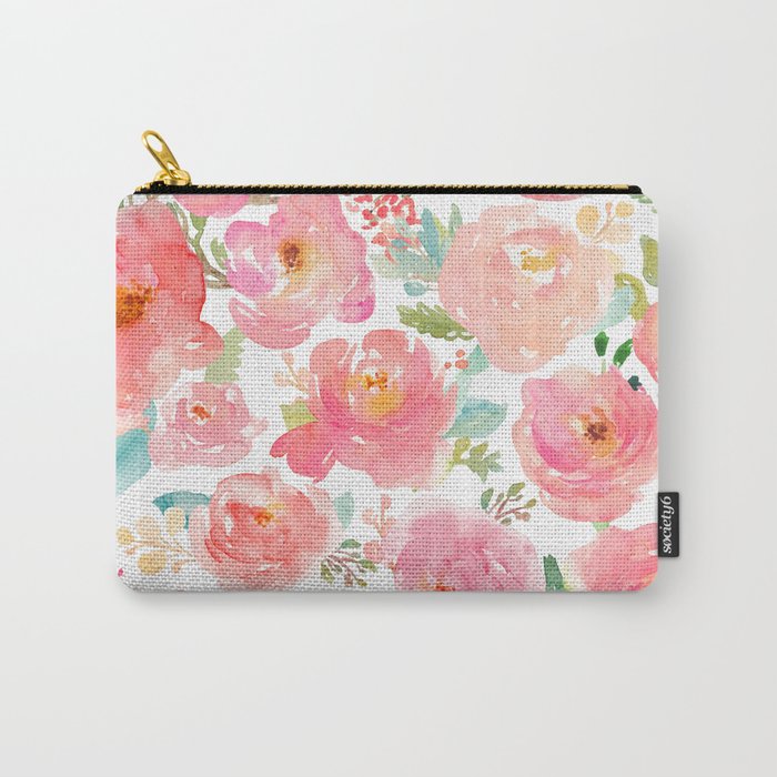 Pink Peonies Watercolor Pattern Carry-All Pouch