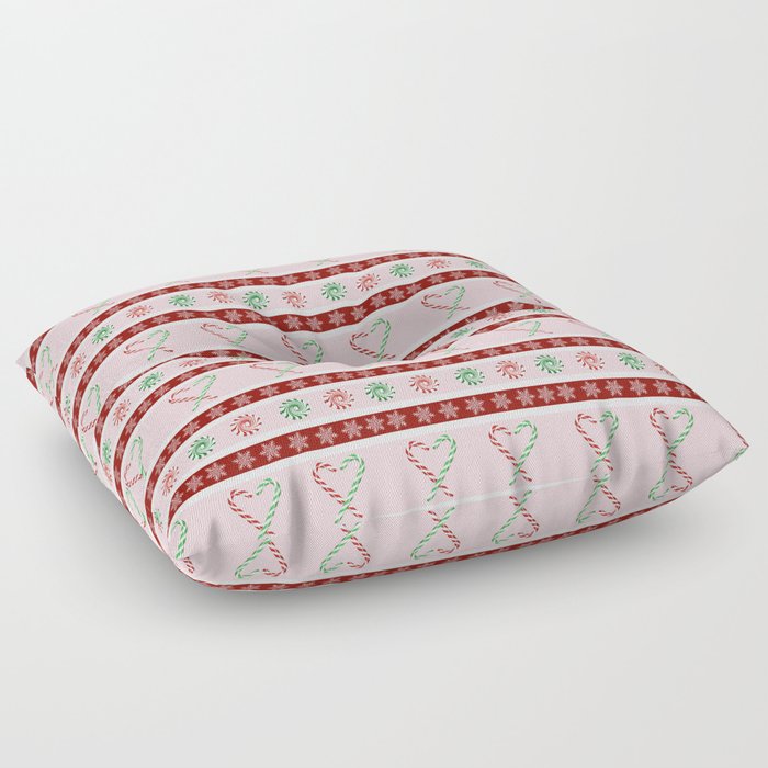 Winter Peppermint stripes on pink and red Floor Pillow